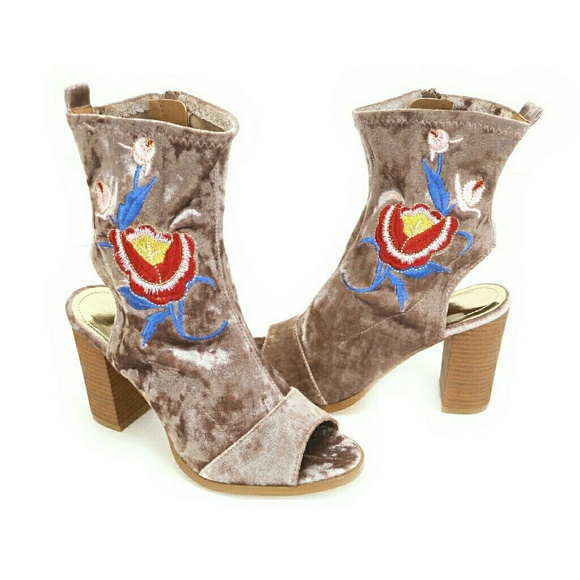 Velvet Embroidered Booties